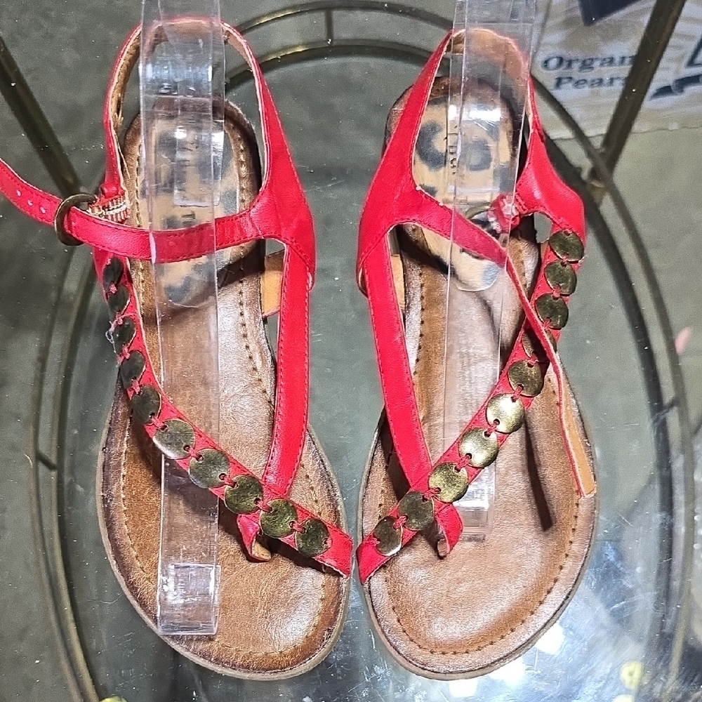 BareTraps Red and Brown Strappy Sandals